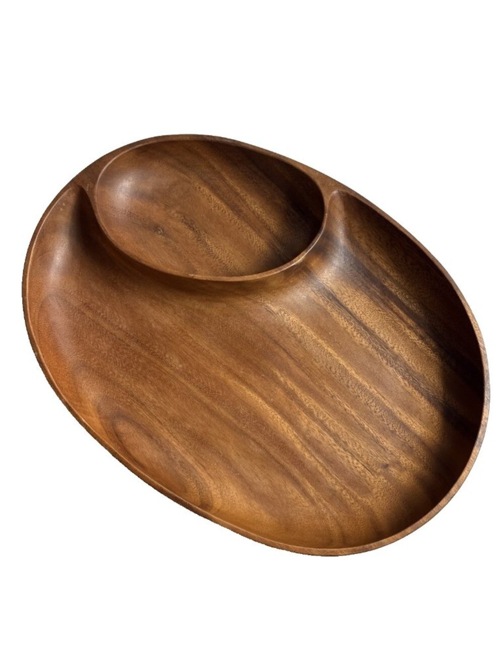 Serving Snack Bowl Wooden Monkey Pod Hardwood Snack Ware Tray MCM VTG